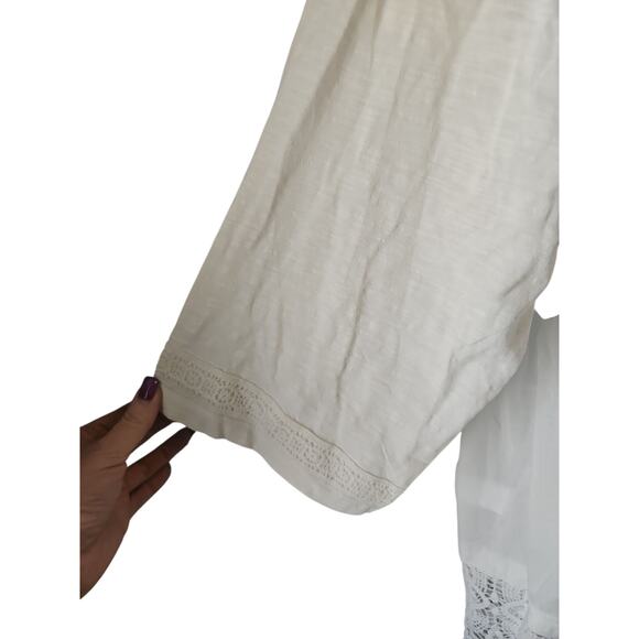 LOGO Lavish By Lori Goldstein Woven Button Front Top W/ Lace Trim Ivory 2X new - Picture 8 of 12